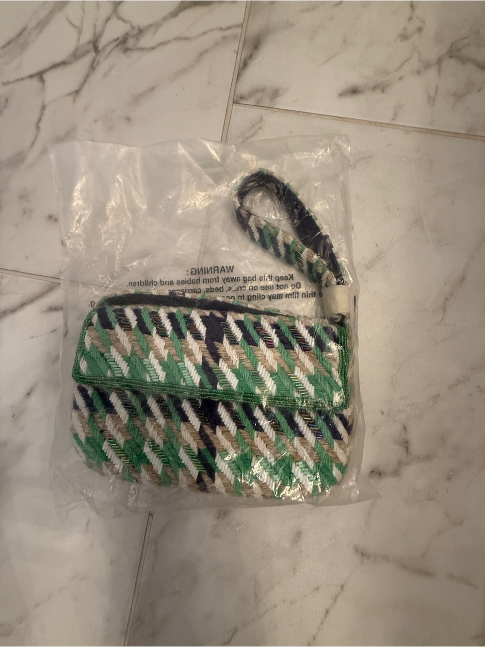 Anthropologie Woven Wristlet - Green, Navy & Cream Stripe